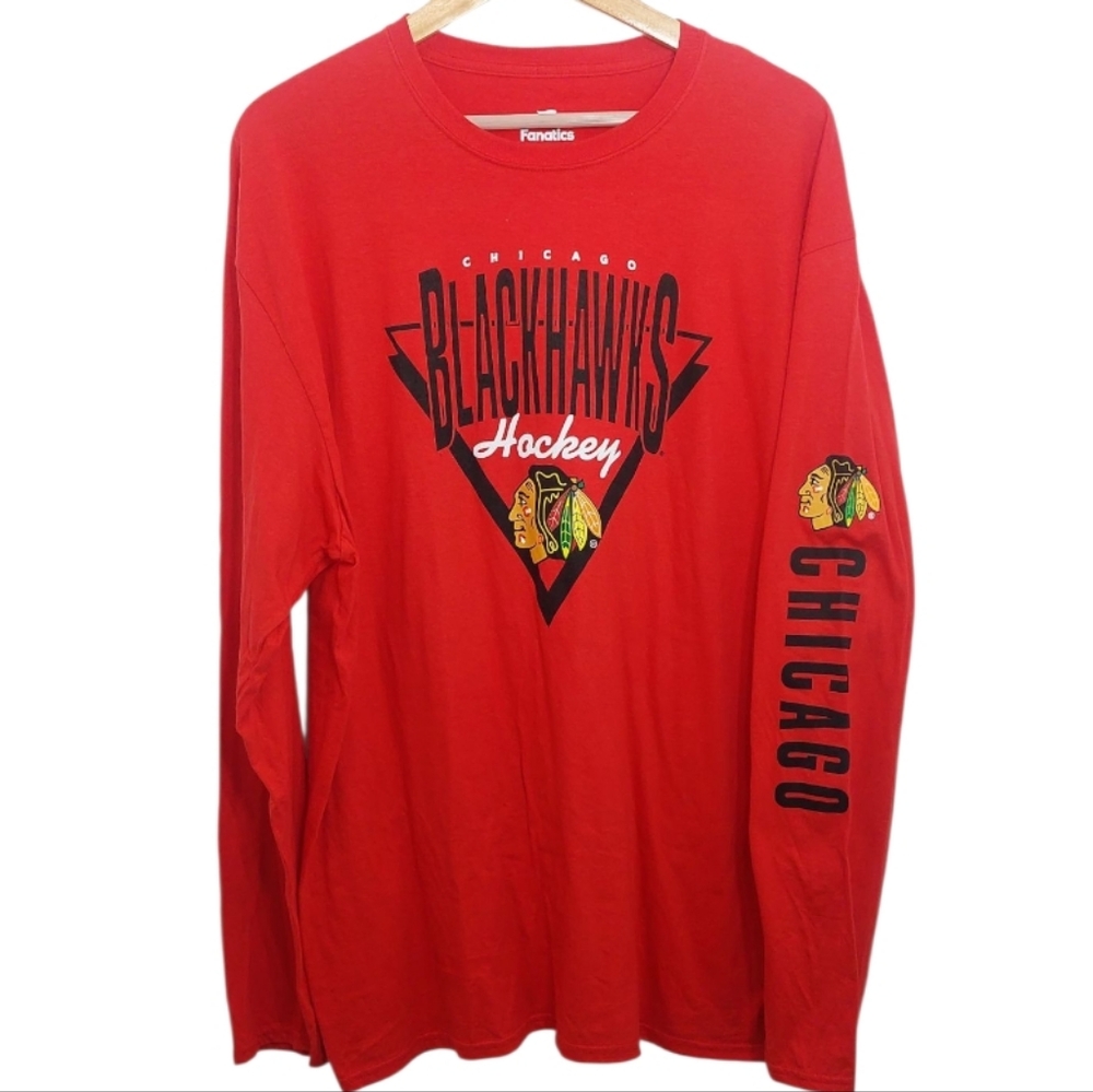 Fanatics Men's Size 2XL Tee Long Sleeve Shirt Chicago Blackhawks Hockey Red